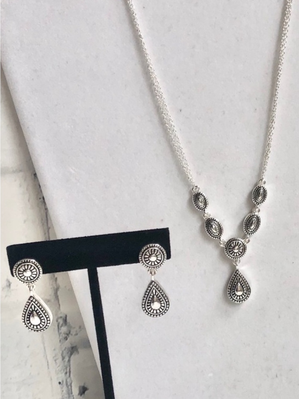 Vintage NAPIER Silver Southwestern Concho Statement Necklace & Dangle Earring